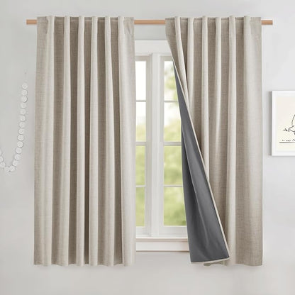 NICETOWN Natural Linen 100% Blackout Short Curtains 48 inches 2 Panels | by NICETOWN