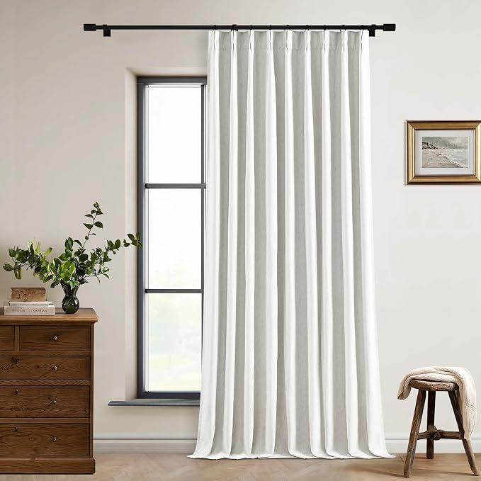 Beige White Pinch Pleated 100% Blackout Linen Curtains W60xL108 1 Panel | Black - Image 7