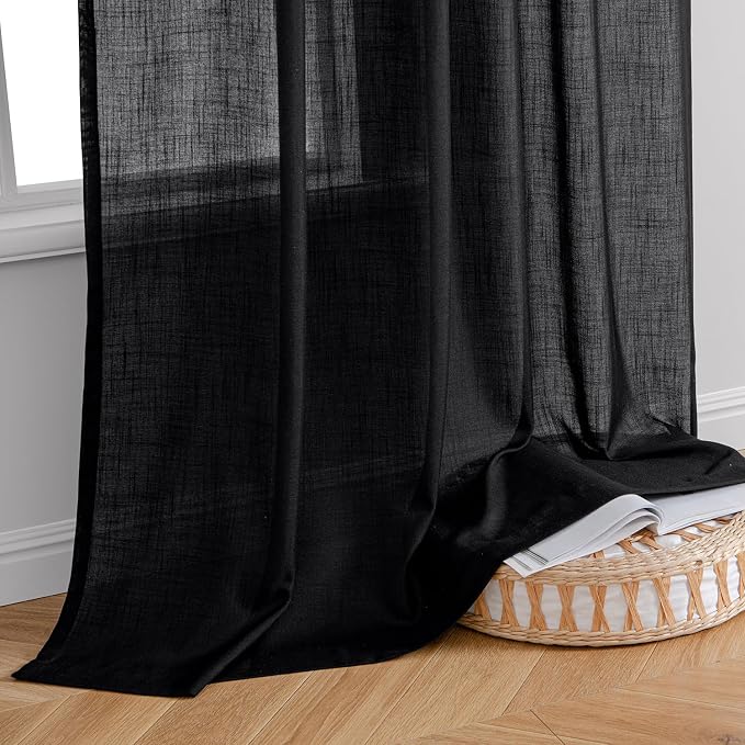 MIULEE Black Linen Curtains 96 Inch Length 2 Panels - Image 7