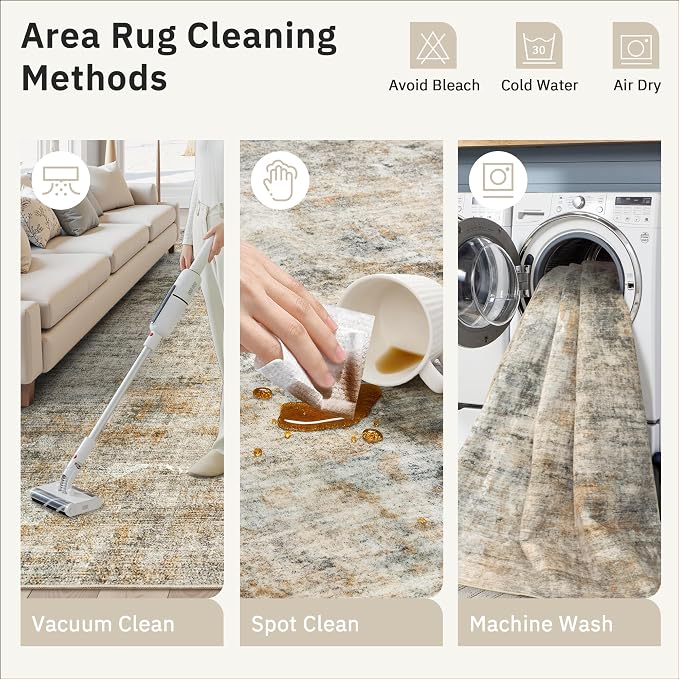 Soalmost Abstract Area Rug 6x9 for Living Room Washable Rugs Orange/Brown | - Image 9