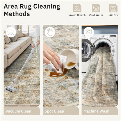 Soalmost 9x12 Area Rugs for Living Room Washable Rug Abstract Orange/Brown | - Image 9