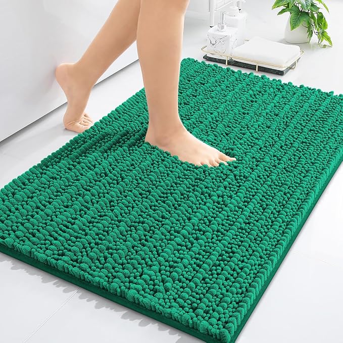 Arotive Luxury Chenille Bathroom Rug Mat, Extra Soft Thick Absorbent Shaggy Bath Rugs, Non-Slip Machine Wash Dry, Plush Bath Mats for Bathroom, Shower and Tub, 30x20, Emerald