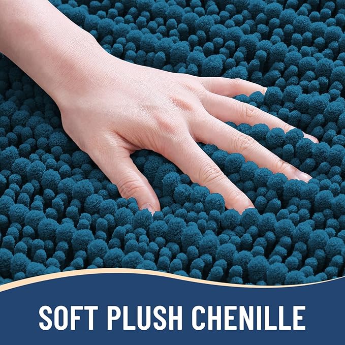 Arotive Luxury Chenille Bathroom Rug Mat, Extra Soft Thick Absorbent Shaggy Bath Rugs, Non-Slip Machine Wash Dry, Plush Bath Mats for Bathroom, Shower and Tub, 44x32, Peacock Blue