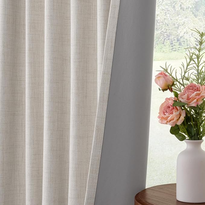 INOVADAY Linen Textured 100% Blackout Sliding Door Curtains 102x96 Beige | 1 - Image 7