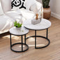 Smuxee White Nesting Coffee Table Set of 2, 23.6" Round Coffee Table Wood Grain by Smuxee