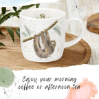 Royal Worcester Wrendale Designs Farmhouse Style Mug, Hanging Around - 14 oz Fine Bone China Mug with Sloth Illustration for Cozy Kitchen Vibes - Floral Drinkware for Daily Comfort
