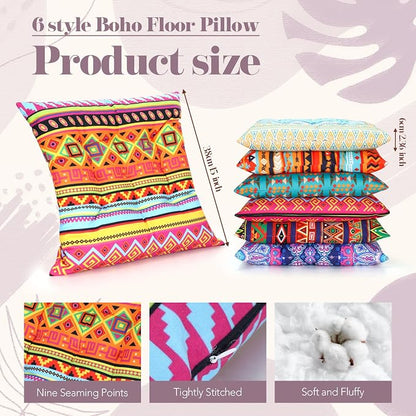 Menkxi 6 Pcs Bohemian Floor Pillows Seating 15 Inch Boho Floor Cushions Sitting - Image 2