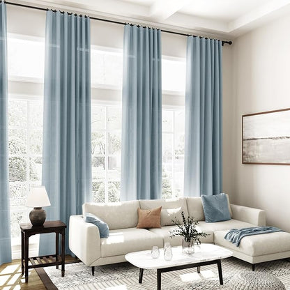 Light Blue Linen Curtains 90 Inch Long 2 Panels Set - Image 7
