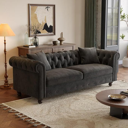 ONBRILL 82 Inch Chesterfield Sofa, 23 Inch Deep Seat Velvet Couch - Image 8