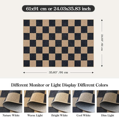 Lahome Checkered Easy Jute Front Door Mat, 2x3 Kitchen Outdoor Rug Washable | - Image 2