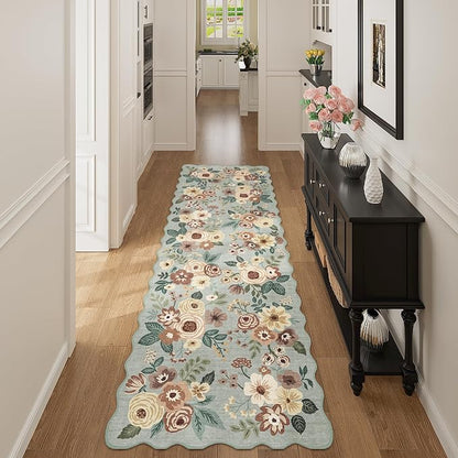 DUKINO 2.6x8 Runner Rug, Floral Washable Kitchens Rug Non Slip, Sage Green | - Image 7