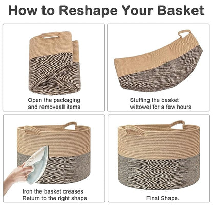 115L Extra Large Woven Cotton Rope Blanket Basket - Image 8