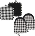 Oven Mitts and Pot Holders Set, Pack of 4, Heat Resistant Silicone Kitchen Mini Oven Mittens for 500 Degrees, Mini Oven Gloves and Hot Pads for Baking Grilling Barbecue Microwave Machine Washable
