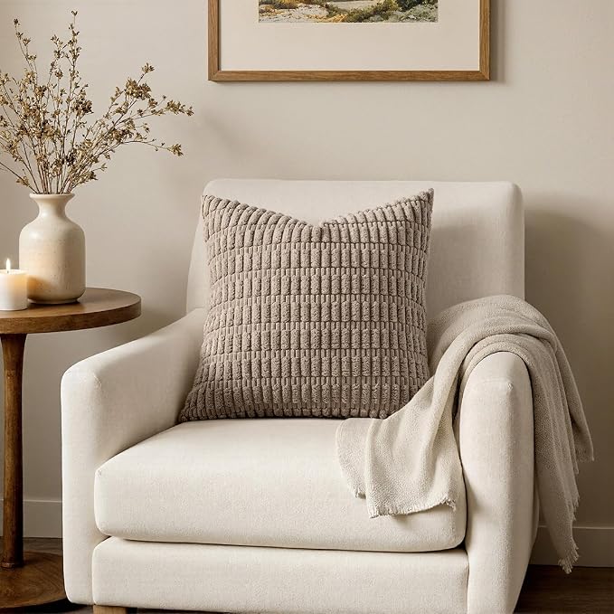 MIULEE Corduroy Decorative Throw Pillow Covers 16x16 Light Brown Pack of 2 | - Image 4