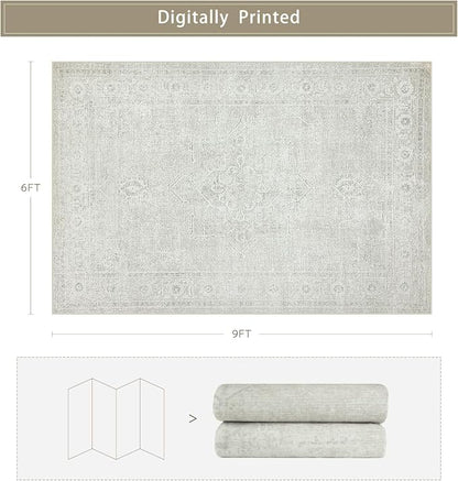 6x9 Washable Area Rugs for Living Room, Dining Room | Neutral, Ultra Soft Faux - Image 2