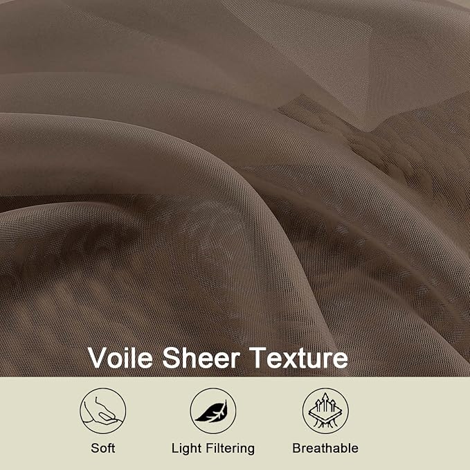 Chocolate Kitchen Curtains 30 Inch Length Tier 2 PCS, Solid Soft Airy Half - Image 3