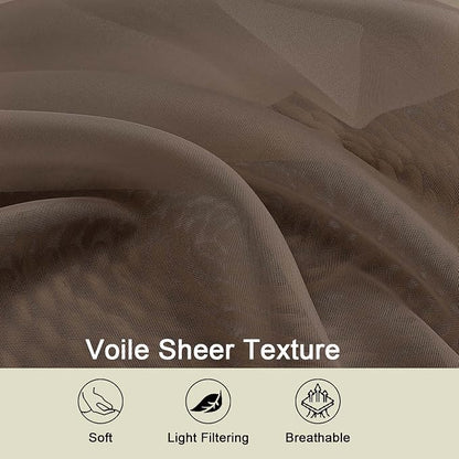 Chocolate Sheer Curtains for Bedroom Living Room 96 Inches Long 2 Panels - Image 7