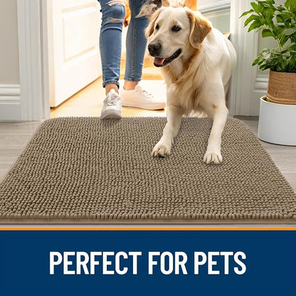 OLANLY Dog Door Mat for Muddy Paws 59x35, Super Absorbent Chenille Mud Mat | Tan - Image 6