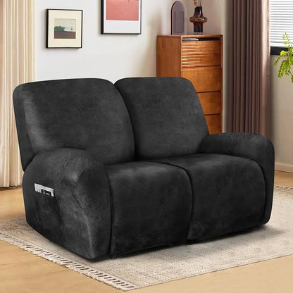 ANARACHON Leather Look Loveseat Recliner Cover, 6-Pieces Stretch Dual Recliner - Image 2