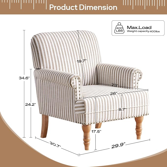HUIMO Linen Fabric Accent Chair, Mid-Century Modern Armchair - Image 2