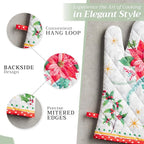 Maison d' Hermine Oven Gloves 100% Cotton Oven Mitt 7" x 13" with Loop Heat Resistant, BBQ, Cooking Gloves, Baking, Grilling, Kitchen, Handling Hot Pans (Pack of 1, Poinsettia Christmas)