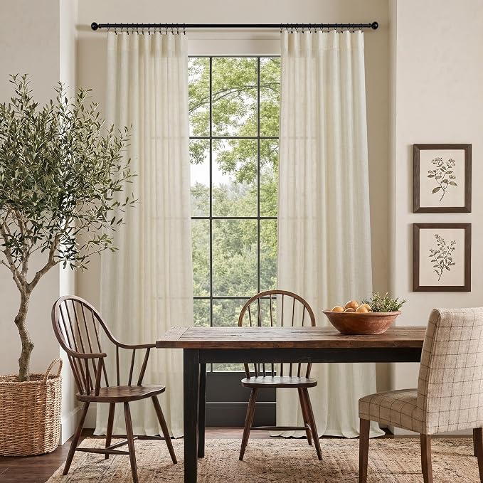 Pitalk Birch Beige Semi Sheer Linen Window Curtains 63 Inch Length 2 Panels - Image 2