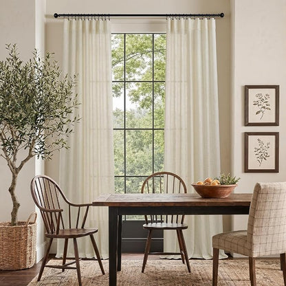 Pitalk Birch Beige Semi Sheer Linen Window Curtains 63 Inch Length 2 Panels - Image 2