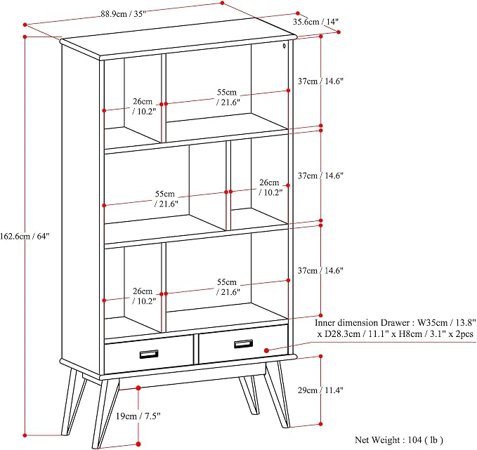 SIMPLIHOME Draper 35 inch Mid-Century Modern 6 Cubbie Bookcase - Image 3