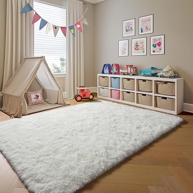 Cream White 6x9 Area Rugs for Living Room Bedroom, Large Fluffy Bedside Throw - Image 9