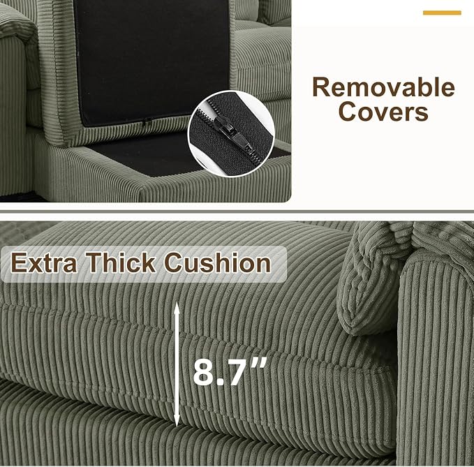 HAOMARKETS Corduroy Sofa Set, Upholstered Ottoman, Loveseat Set of 2, and - Image 3