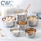 COOK WITH COLOR Stainless Steel Mixing Bowls Set with Lids - Nesting Bowls with Non-Slip Bottom, Blue, 12 Pieces