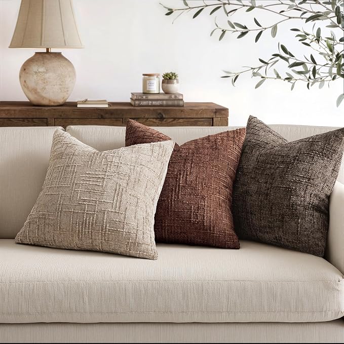 MIULEE Chenille Textured Throw Pillow Covers Terracotta 18x18 Set of 2 | Slubby - Image 5