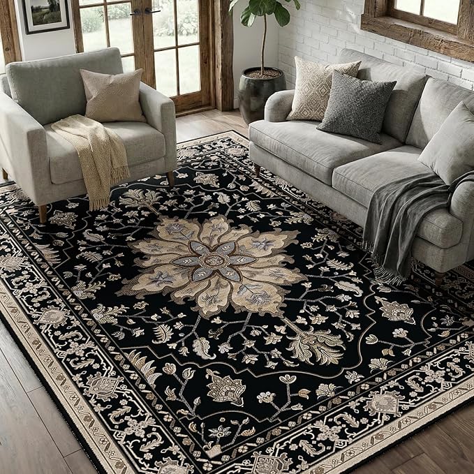 RELEANY Washable Area Rug, Water Repellent, Pet Friendly, Vintage Floral Boho by RELEANY