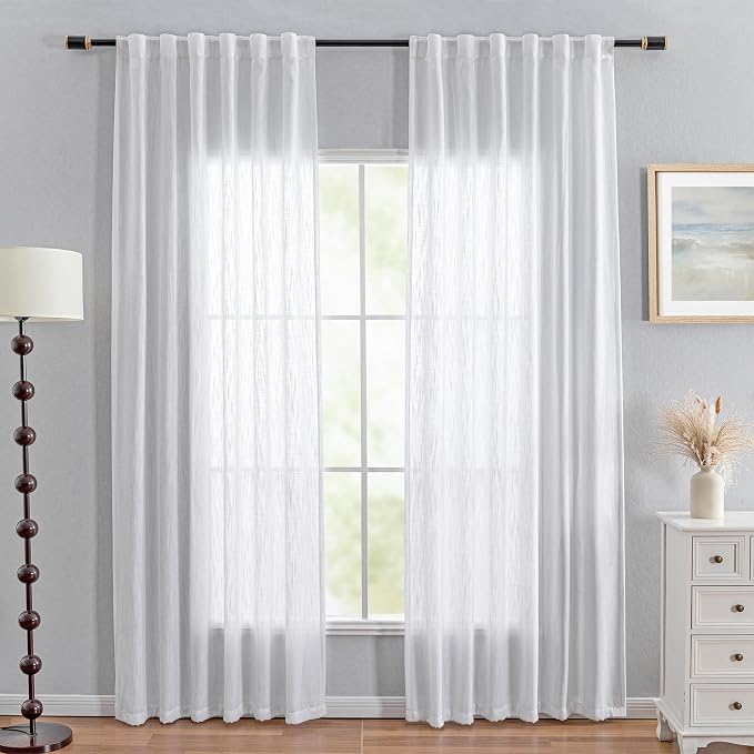 MYSKY HOME White Curtains 80 Inch Length 2 Panels Set, Semi Sheer Cotton Blend by MYSKYHOME