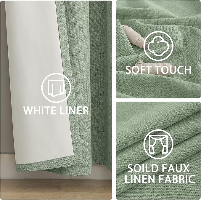 Yakamok 90 Inch Light Sage Green Linen Texture Curtains - Image 6