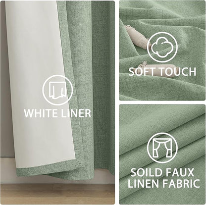 Yakamok 90 Inch Light Sage Green Linen Texture Curtains - Image 6