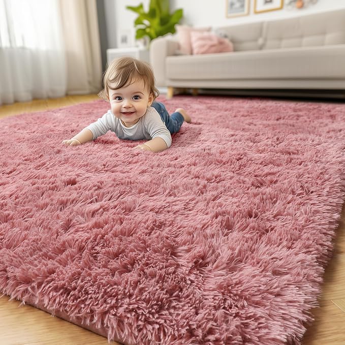 Amdrebio Blush Pink Fluffy Rug 5x8 - Image 7