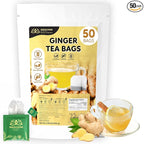 Indochine Blends, Ginger Tea Bags, 50 Teabags, 2g/bag, Individually Wrapped Envelopes, Caffeine-free, No Sugar, Healthy Belly Herbal Tea Supports Digestion & Boosts the Immune System