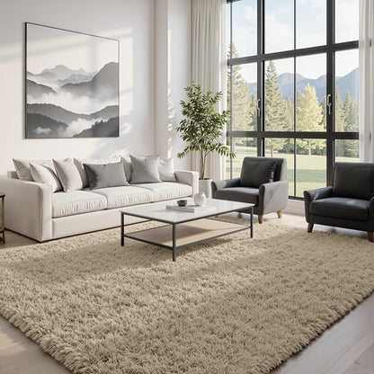6x9 Fluffy Shag Area Rugs for Living Room Bedroom: Soft Carpet Gray Camel | by CarpetAddColortoYourLife