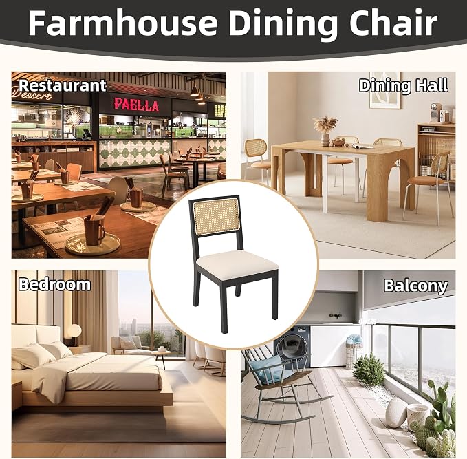 Westice Rattan Dining Chairs Set of 4, Farmhouse Natural Dining Room Chairs - Image 9