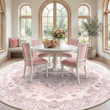 RELEANY Washable Area Rug, Round 8ft, Water Repellent, Pet Friendly, Vintage - Image 3