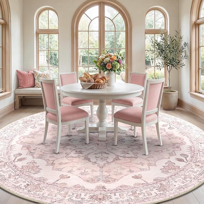 RELEANY Washable Area Rug, Round 10ft, Water Repellent, Pet Friendly, Vintage - Image 3