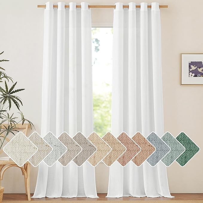 NICETOWN White Linen Curtains 132 inches Long, Grommet Privacy Added Linen by NICETOWN