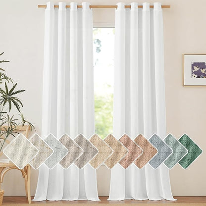 NICETOWN Linen White Curtains 96 inches Long by NICETOWN