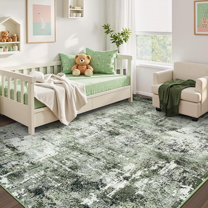 Rugflix 8x10 Area Rugs for Living Room, Washable Dark Green Large Rug | Machine - Image 8