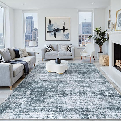 9x12 Area Rug for Living Room Bedroom: Non-Slip Modern Light Slate Blue | by Oriannal