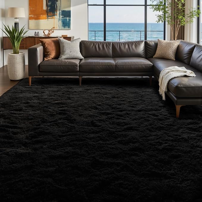 8x10 Ft Large Shag Black Rug for Living Room, Ultra Soft Fluffy Furry Area Rugs - Image 2