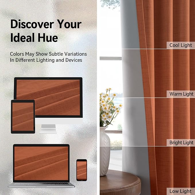 100% Blackout Linen Textured Curtains 96 Inch Long, Light Blocking, Thermal - Image 7
