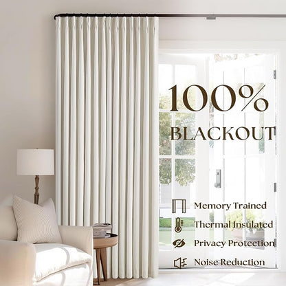 Cream Pleated 100% Blackout Linen Short 45 Inch Curtains 2 Layers Natural | - Image 3