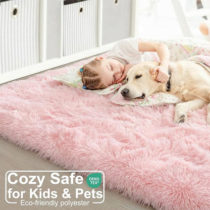 Amdrebio Pink Shag Plush Area Rug 6x9 - Image 2